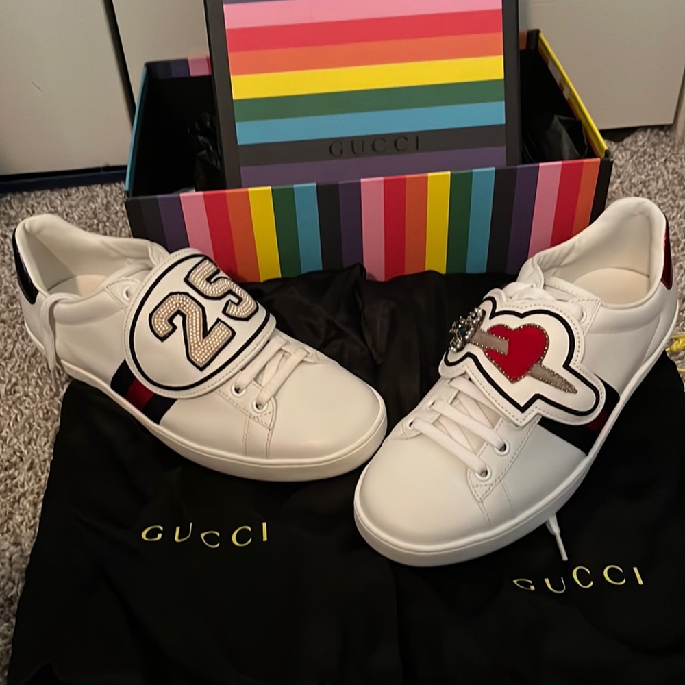 Gucci Ace Sneakers With Removable Patches (25, Heart with Sword)